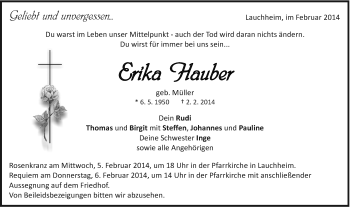 Traueranzeige von Erika Hauber von Schwäbische Post