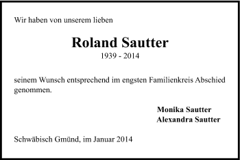 Traueranzeige von Roland Sautter von Gmünder Tagespost