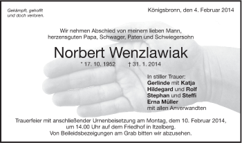 Traueranzeige von Norbert Wenzlawiak von Schwäbische Post