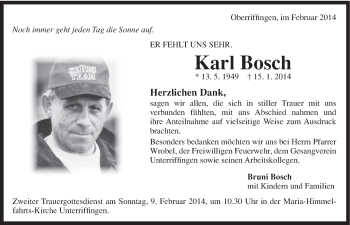 Traueranzeige von Karl Bosch von 082
