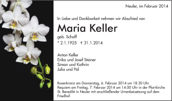 Traueranzeige von Maria Keller von Schwäbische Post