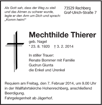 Traueranzeige von Mechthilde Thierer von Gmünder Tagespost