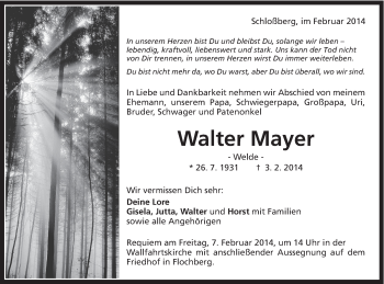 Traueranzeige von Walter Mayer von Schwäbische Post