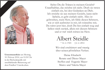 Traueranzeige von Albert Steidle von Schwäbische Post