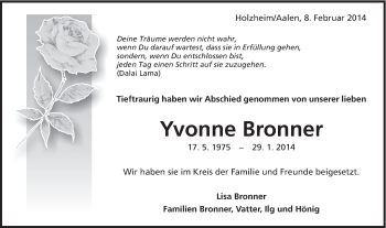 Traueranzeige von Yvonne Bronner von Schwäbische Post