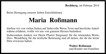 Traueranzeige von Maria Roßmann von Gmünder Tagespost