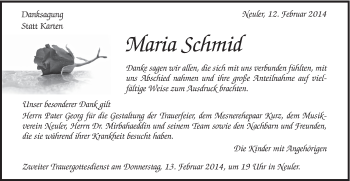 Traueranzeige von Maria Schmid von Schwäbische Post
