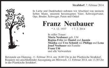 Traueranzeige von Franz Neubauer von Gmünder Tagespost