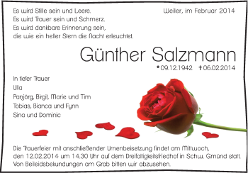 Traueranzeige von Günther Salzmann von Gmünder Tagespost