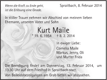 Traueranzeige von Kurt Maile von Gmünder Tagespost