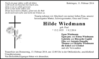 Traueranzeige von Hilde Wiedmann von Gmünder Tagespost