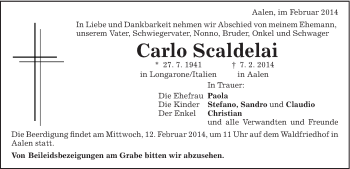Traueranzeige von Carlo Scaldelai von Schwäbische Post