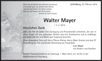 Traueranzeige von Walter Mayer von 082