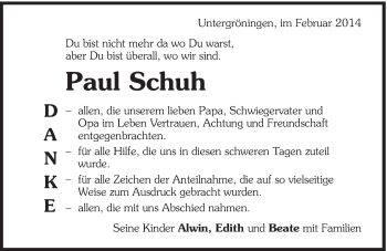 Traueranzeige von Paul Schuh von 088