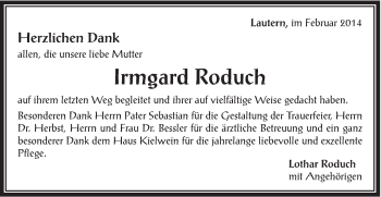 Traueranzeige von Irmgard Roduch von Gmünder Tagespost