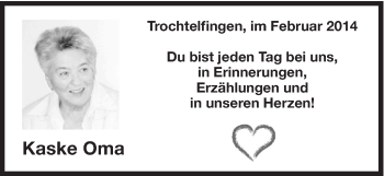 Traueranzeige von Kaske  von Schwäbische Post