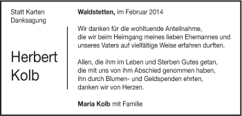 Traueranzeige von Herbert Kolb von Gmünder Tagespost