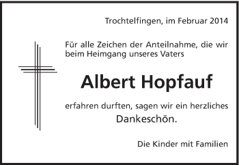 Traueranzeige von Albert Hopfauf von Schwäbische Post