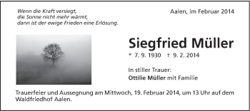 Traueranzeige von Siegfried Müller von Schwäbische Post