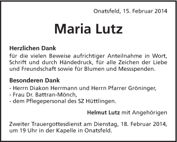 Traueranzeige von Maria Lutz von Schwäbische Post