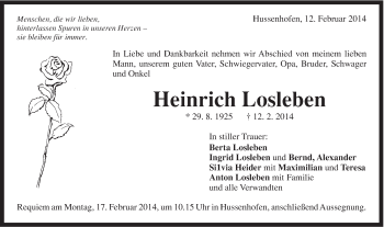 Traueranzeige von Heinrich Losleben von Gmünder Tagespost