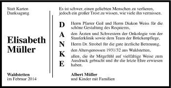 Traueranzeige von Elisabeth Müller von Gmünder Tagespost