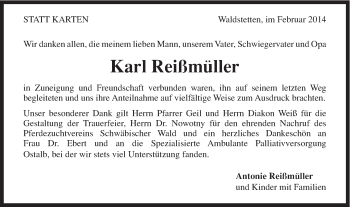 Traueranzeige von Karl Reißmüller von Gmünder Tagespost