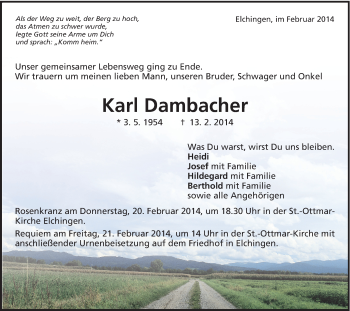 Traueranzeige von Karl Dambacher von Schwäbische Post