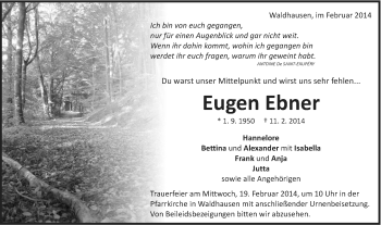 Traueranzeige von Eugen Ebner von Schwäbische Post