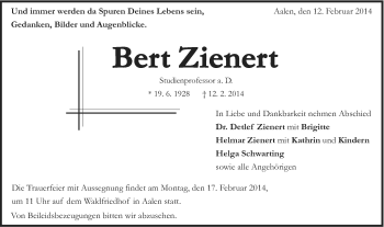 Traueranzeige von Bert Zienert von Schwäbische Post