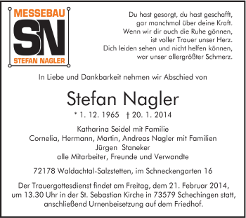 Traueranzeige von Stefan Nagler von Gmünder Tagespost