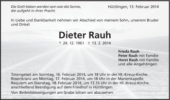 Traueranzeige von Dieter Rauh von Schwäbische Post