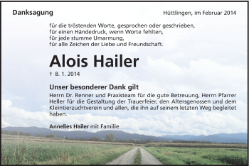 Traueranzeige von Alois Hailer von Schwäbische Post