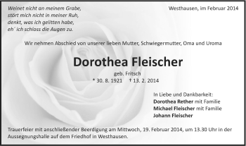 Traueranzeige von Dorothea Fleischer von Schwäbische Post