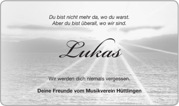 Traueranzeige von Lukas  von Schwäbische Post