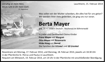 Traueranzeige von Berta Mayer von Schwäbische Post