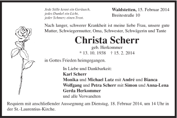 Traueranzeige von Christa Scherr von Gmünder Tagespost