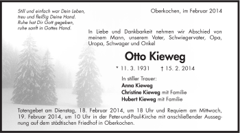 Traueranzeige von Otto Kieweg von Schwäbische Post