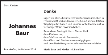 Traueranzeige von Johannes Baur von Gmünder Tagespost