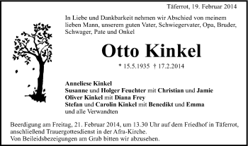 Traueranzeige von Otto Kinkel von Gmünder Tagespost