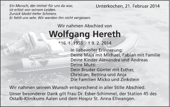 Traueranzeige von Wolfgang Hereth von Schwäbische Post