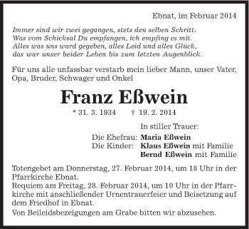 Traueranzeige von Franz Eßwein von OstalbTrauer