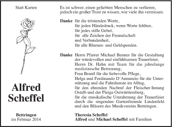Traueranzeige von Alfred Scheffel von Gmünder Tagespost