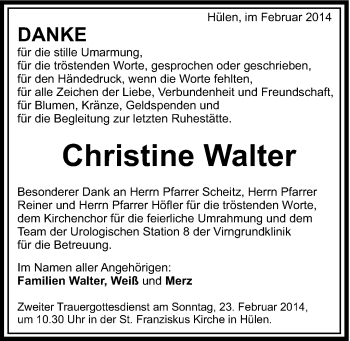 Traueranzeige von Christine Walter von Schwäbische Post