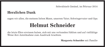 Traueranzeige von Helmut Schneider von Gmünder Tagespost