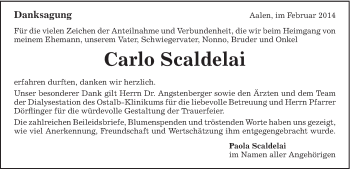 Traueranzeige von Carlo Scaldelai von Schwäbische Post