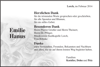 Traueranzeige von Emilie Hanus von Gmünder Tagespost