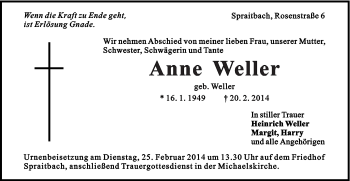 Traueranzeige von Anne Weller von Gmünder Tagespost