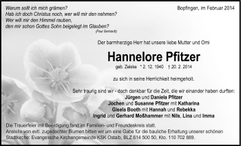 Traueranzeige von Hannelore Pfitzer von 082