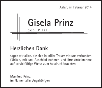 Traueranzeige von Gisela Prinz von OstalbTrauer